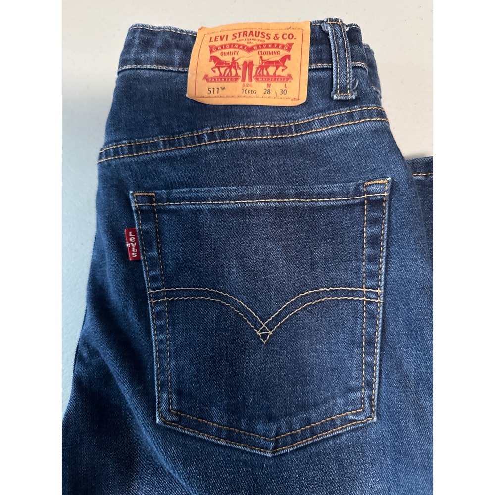 Levis 511 Slim Fit Jeans Dark Wash Blue Denim W28 L30 Size 16 Reg